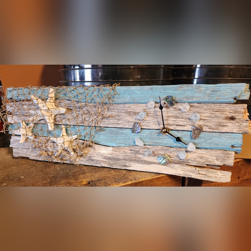 Aqua and natural reclaimed wood Wall clock